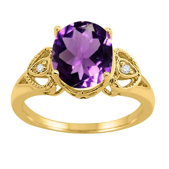 Mauli Jewels Rings for Women 2.42 Carat Oval Amethyst and Diamond Ring 4-Prong 10K Yellow Gold