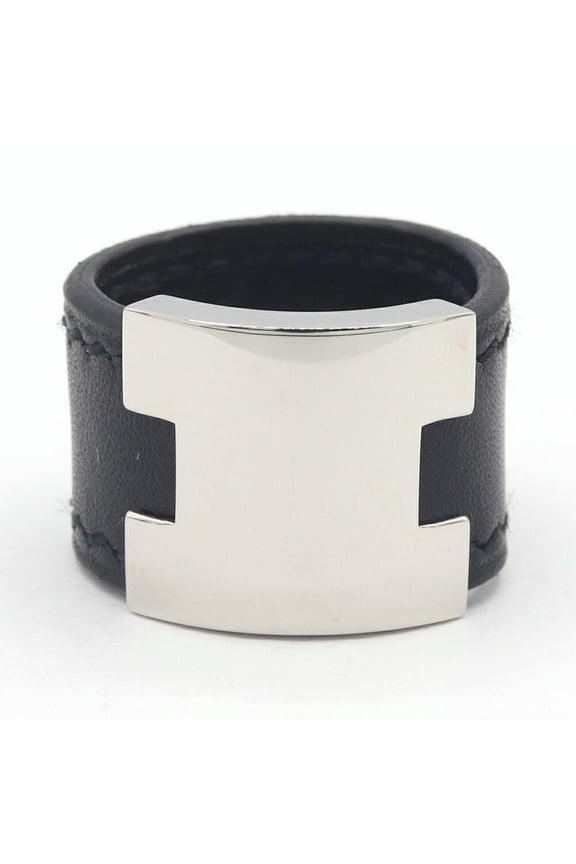 Pre-Owned Hermes Ring, Roulie Black Silver Leather Metal Women's HERMES