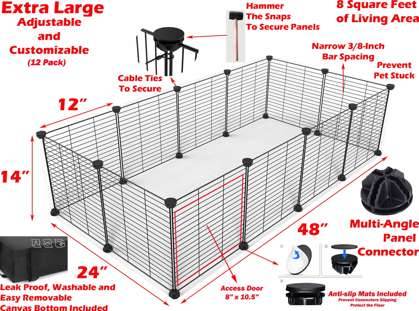 X-Large Guinea Pig Enclosure Hamster Habitat Critters Playpen With Access Door Play Ground Yard For Mouse Mice Gerbil Hedgehog Bunny with Washable Canvas Bottom
