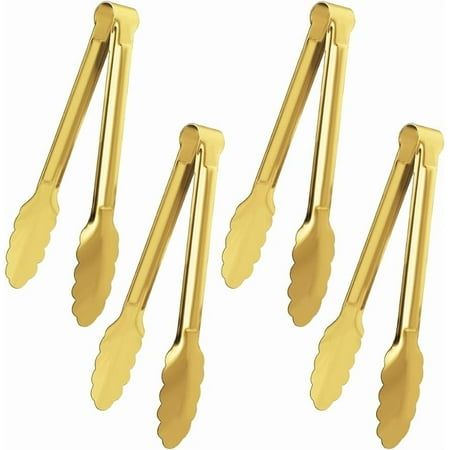 4Pcs 9Inch Gold Serving Tongs Gold Buffet Tongs Serving Utensils Salad Tongs Stainless Steel Gold Plated Buffet Serving Tongs