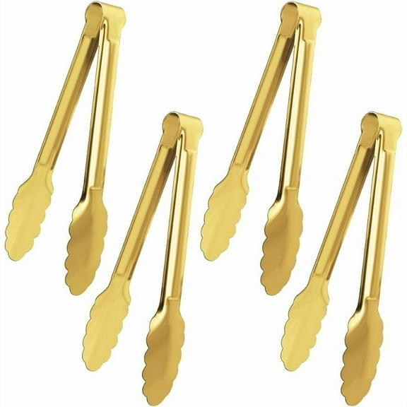 4Pcs 9Inch Gold Serving Tongs Gold Buffet Tongs Serving Utensils Salad Tongs Stainless Steel Gold Plated Buffet Serving Tongs