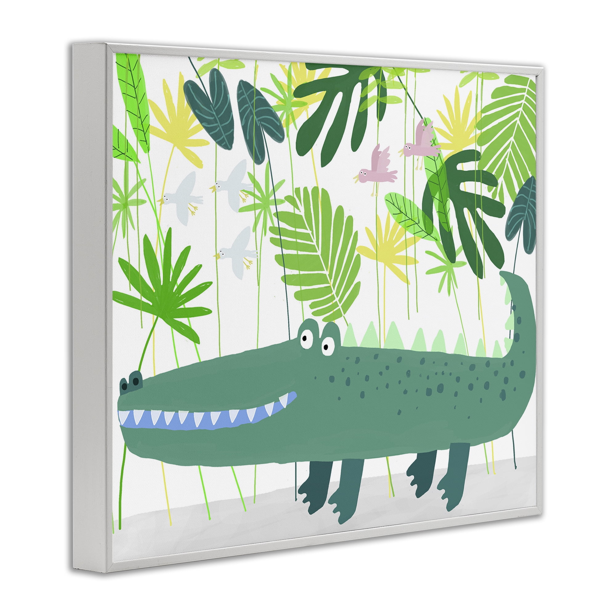 Stupell Industries Crocodile Jungle & Leaves White Framed Giclee Art, design by Carla Daly