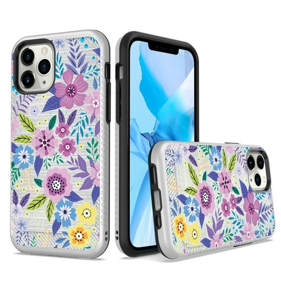 Kaleidio Case For iPhone 13 Pro Max (6.7") [Metallic Armor] Lightweight Hybrid [Shockproof] 2-Piece Carbon Fiber Accent Cover [Colorful Flowers]