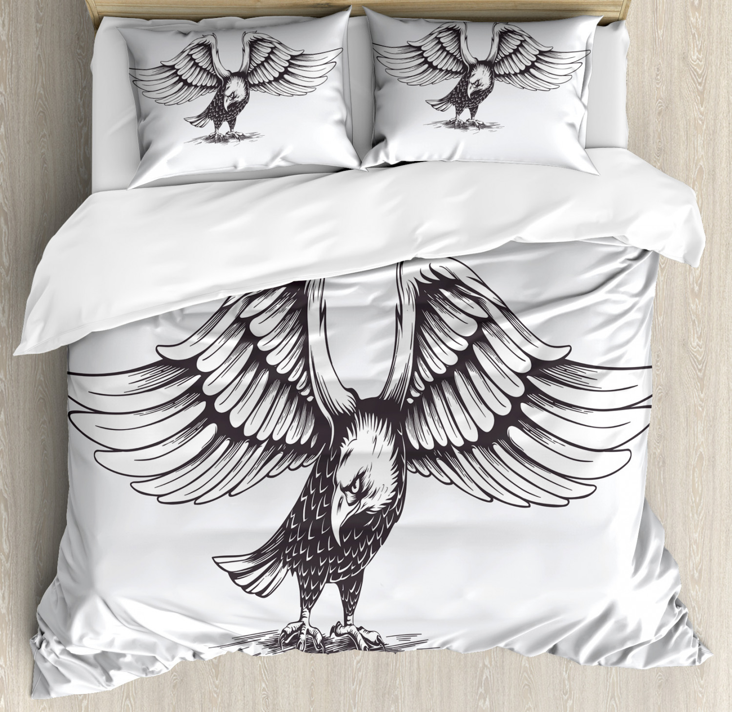 Eagle King Size Duvet Cover Set, Detailed Bald Eagle American National