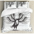thumbnail image 1 of Eagle Queen Size Duvet Cover Set, Detailed Bald Eagle American National Bird Freedom and Democracy Symbol, Decorative 3 Piece Bedding Set with 2 Pillow Shams, Pale Grey and Black, by Ambesonne, 1 of 3