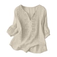thumbnail image 4 of BODOAO Cotton And Linen Embroidered Shirt for Women Beach Tops Workout Tops Vacation Shirts Dressy Casual Mexican Tunic Tops Summer V Neck Flowy Shirts Half Sleeve Soft Breathable Beige M, 4 of 8