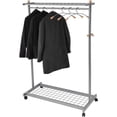 thumbnail image 5 of Garment Racks Two-Sided, 2-Shelf Coat Rack, 6 Hanger/6 Hook, 44.8w x 21.67d x 70.8h, Silver Steel/Wood, 5 of 6