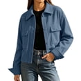 thumbnail image 3 of Womens Corduroy Jackets, Lapel Collar Long Sleeve Button up Outerwear with Pockets, Casual Street Style, Fall Winter Outdoor Wear | VerBelle,Blue XL, 3 of 9