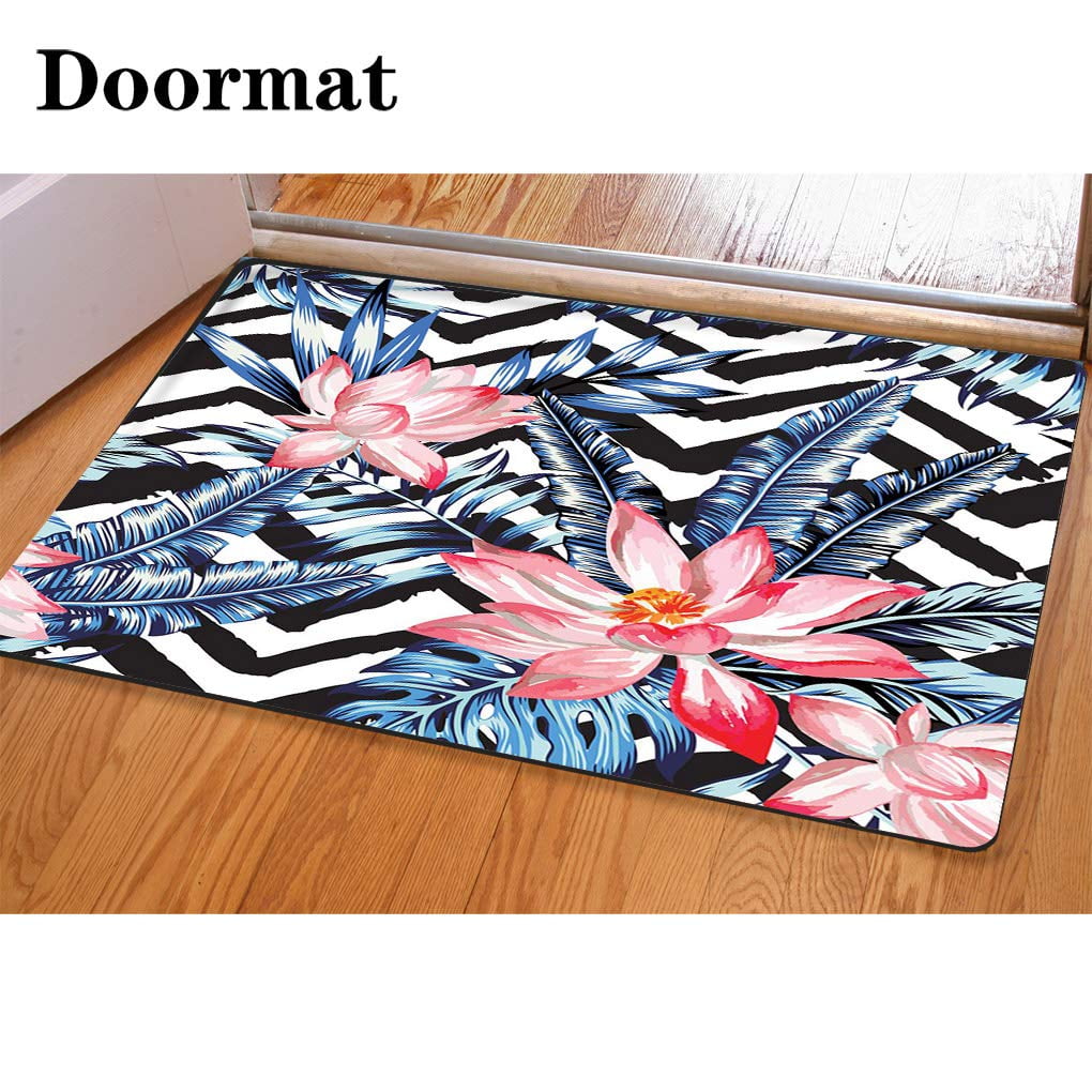 PUDMAD Lotus Palm Tree Banana Leaf 3 Piece Bathroom Rugs Set Bath Rug