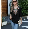 thumbnail image 5 of Grosy Embroidered Tops for Women 3/4 Sleeve V Neck Plus Size Boho Mexican Style Blouse Peasant Tops Women T Shirts Casual Tee Ladies Tunics-3XL/Black/806/G, 5 of 10