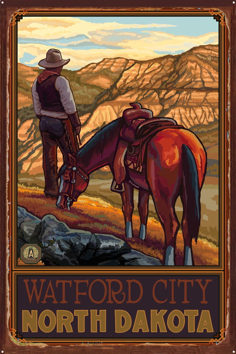 Watford City North Dakota Cowboy On Range Plains Rustic