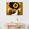 thumbnail image 3 of JEUXUS  African American Wall Art Sunflower Black Woman Canvas Print Black Girl And Flower Painting Funny Artworks Home Decor For Bathroom Living Room Bedroom Framed Ready To Hang, 3 of 5