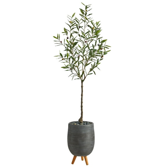 Nearly Natural 70" Olive Artificial Tree in Gray Planter with Stand