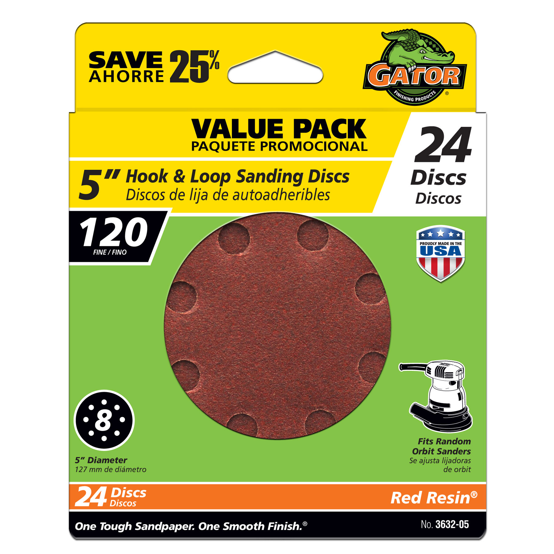 Gator 5" Hook & Loop Sanding Discs 120G 24PK