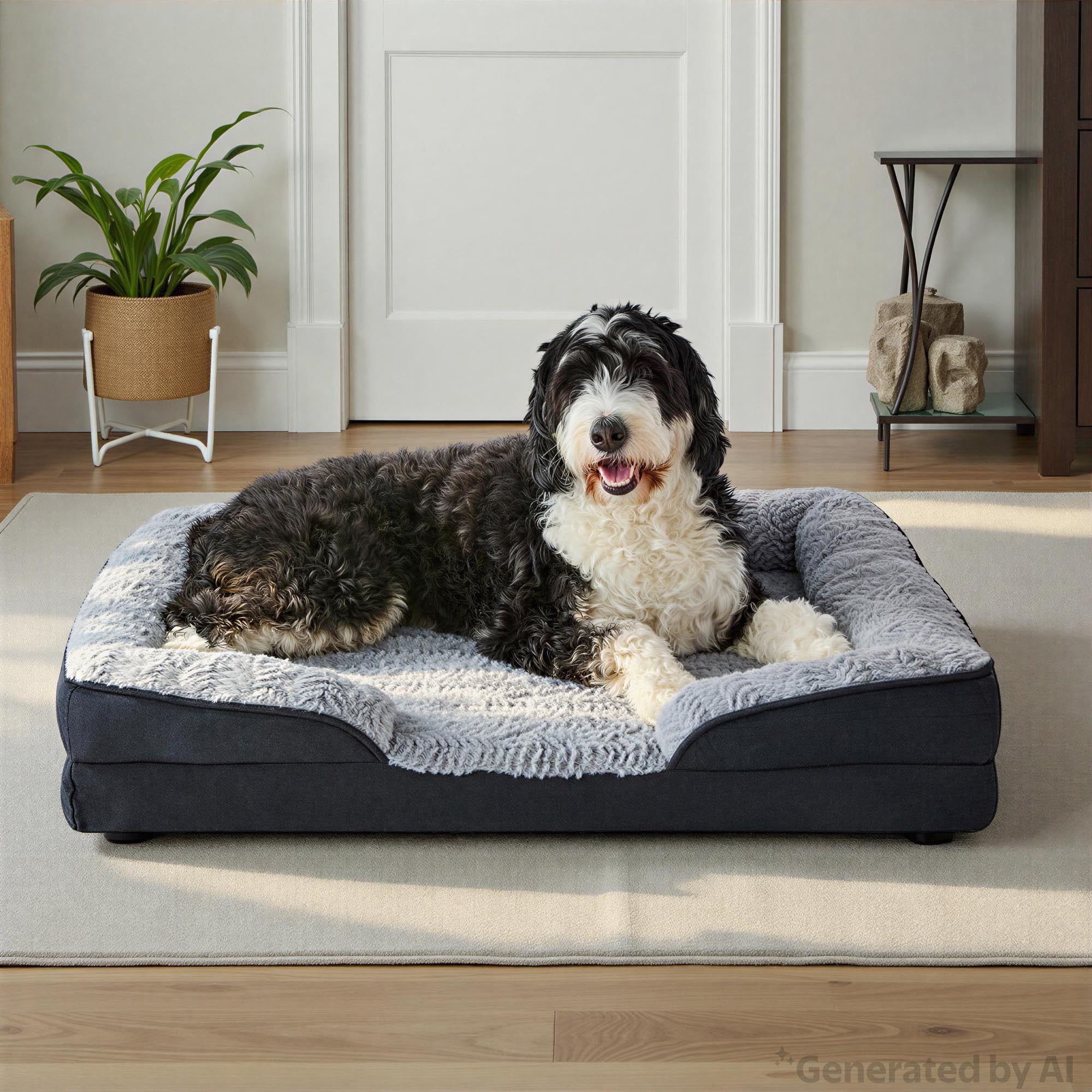 Vibrant Life Medium Orthopedic Bolster Dog Bed, Black, 25" x 35"