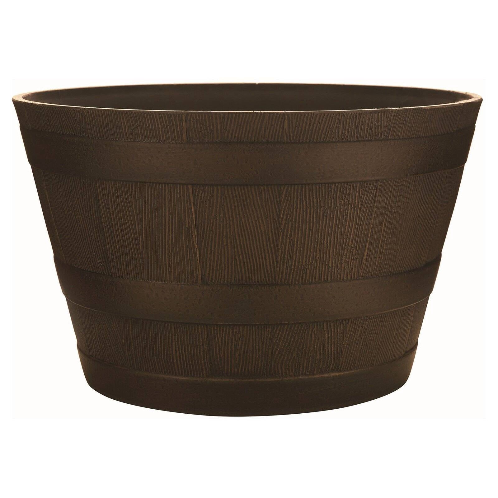 Ace Trading 19'' x 16'' x 9.21'' Round Birch Plastic and Resin Whiskey Barrel Planter