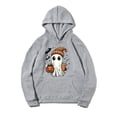 thumbnail image 3 of Hoodie for Women Halloween Ghost Graphic Pullover Hooded Sweatshirts Fall Casual Long Sleeve Soft Fleece Hoody Jackets with Kangaroo Pocket Ladies' Halloween Party Costumes, 3 of 5
