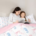 thumbnail image 4 of jejeloiu Watercolor Seahorse Bow Full Size Comforter Sets For Girls,Delicate Ocean Ribbon Bedding Comforter Set,Blue White,Pink Reversible,3 Pieces,1 Comforter and 2 Pillowcases, 4 of 7