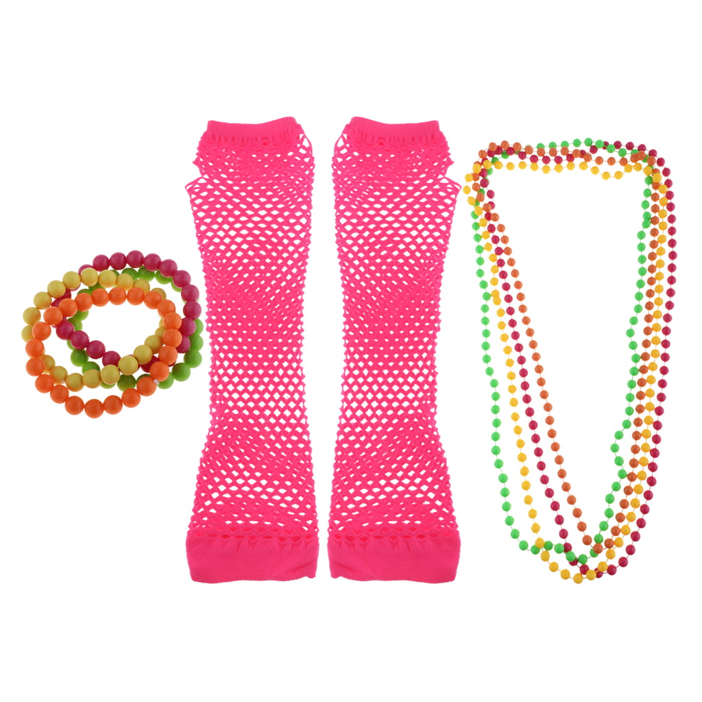 Details about   9pcs 60s 80s Rave Party Neon Beads Bracelet Necklace Long Grid Gloves 