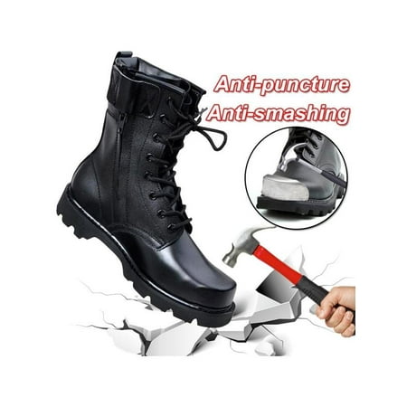 Men Military Boots Solid Lace Up Tactical Boots Leather High Top Men