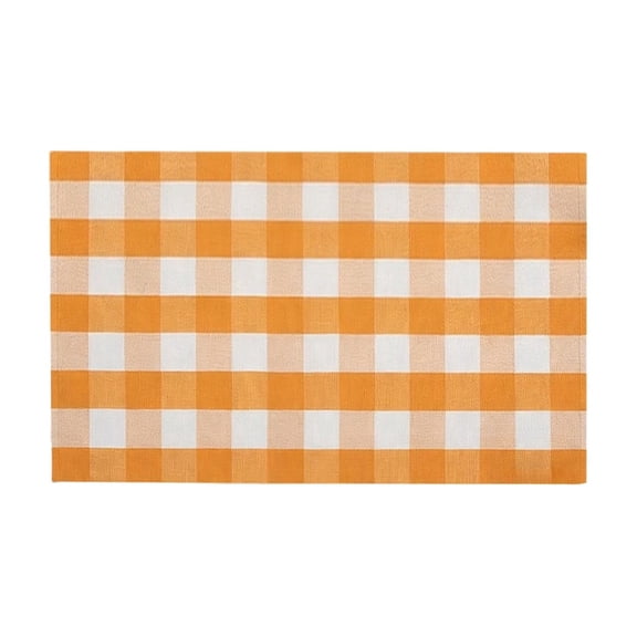 Outdoor Rugs Buffalo Plaid Orange and White Area Rug, Cotton Woven Washable Indoor Outdoor Rug Farmhouse/Living Room/Bedroom/Kitchen Rug Retro Lattice Checkered Rug