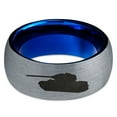 thumbnail image 2 of Tungsten Battlefield Military Tank Band Ring 8mm Men Women Comfort Fit Blue Dome Brushed Gray Polished, 2 of 4