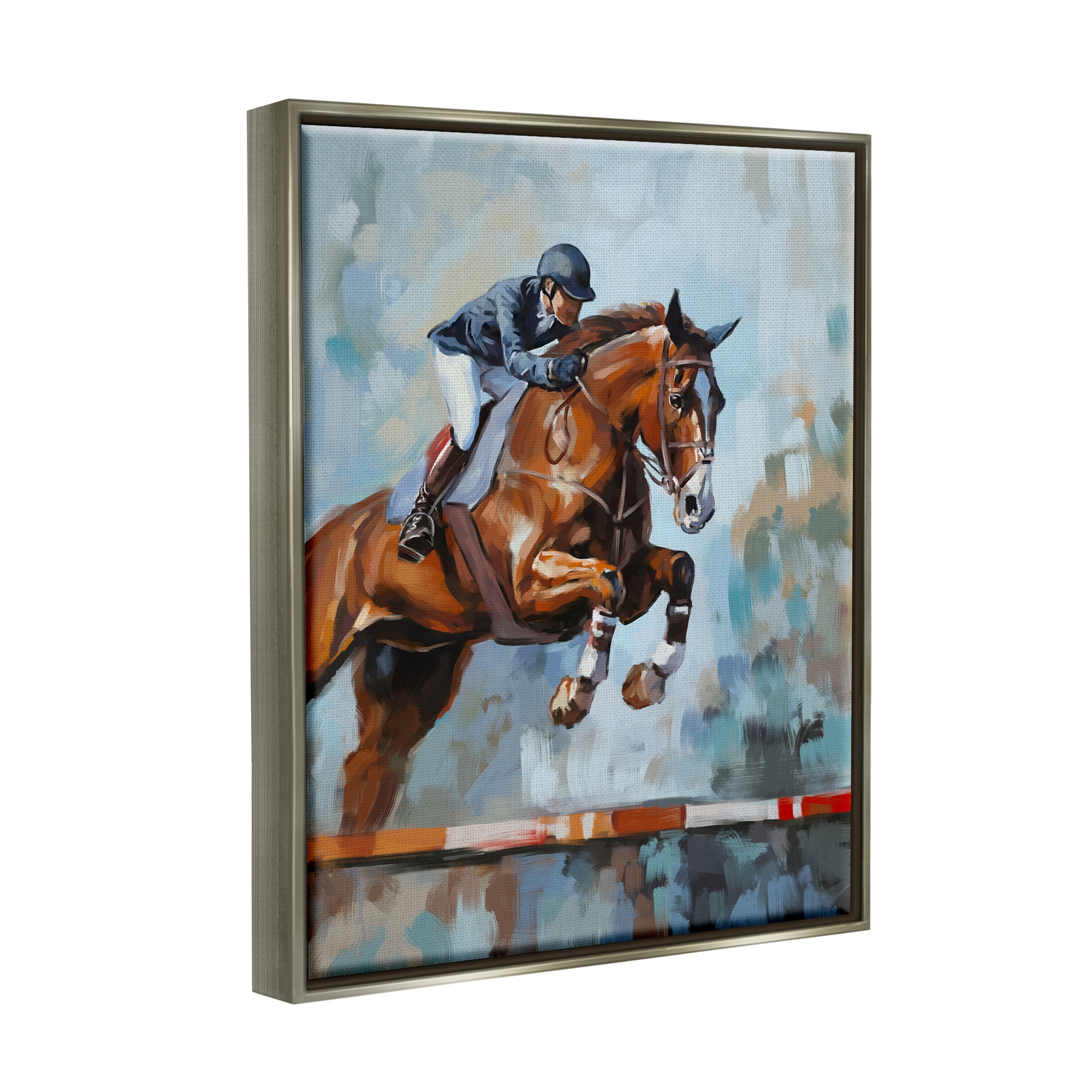 Stupell Industries Jockey Jumping Hurdle Animals & Insects Painting Gray Floater Framed Art Print Wall Art, 25 x 31
