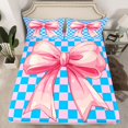 thumbnail image 2 of Homewish Cartoon Princess Bowknot Full Size Sheets for Kids, Blue Pink Checkered Plaid Bed Sheets, Kawaii Ribbon Sheet Sets, Super Cozy Room Decor, 4-Piece, 2 of 7