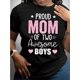 thumbnail image 1 of Proud Mom of Two Awesome " Letter Print Crew Neck T-Shirt - Casual Short Sleeve, Cotton, Machine Washable, Women's All-Season Tee with Heart & Star Design, 1 of 6
