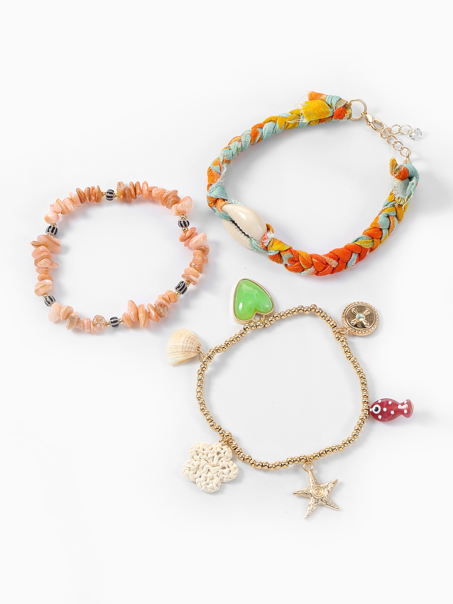 No Boundaries 3pc Coastal Charm & Shell Bracelet Set