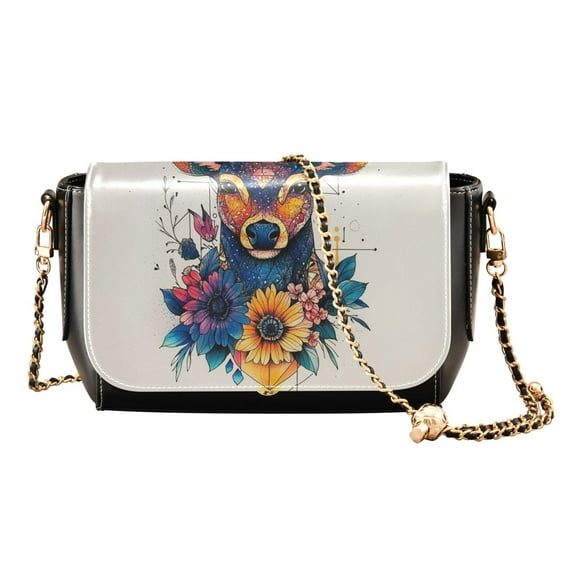 Leather Clamshell Crossbody Bag 10.4x5.5x3.7Inch Women's Crossbody Handbags Shoulder Purse Bank Card Bag Cash Bag Key Bag Cool Colored Deer