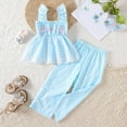 thumbnail image 2 of TOWED22 Toddler Infant Girls Clothes Solid Color Sleeveless Ruffle Halter Tops Camisole Linen Pants Set Baby Summer Outfits(Blue,18-24 M), 2 of 9