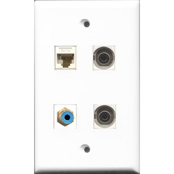 RiteAV 1 Port RCA Blue 2 Port 3.5mm and 1 Port Cat6 Ethernet White Wall Plate