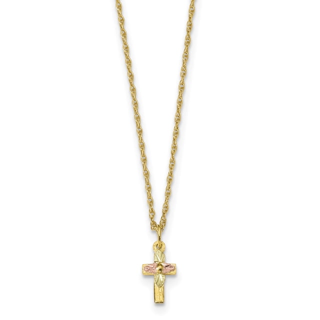 10k Tri Color Black Hills Gold Cross Chain Necklace Pendant Charm Religious