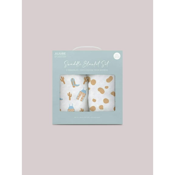 JuJuBe x Studio Oh! 2-Pack Square Swaddle Blanket Set - Howdy Partner Blue