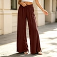thumbnail image 6 of BRELIL Women's Wide Leg Elastic Waist Pants with Pockets Casual Loose Lounge Pants Solid Long Trousers Vacation Travel Outfits, Wine S, 6 of 6