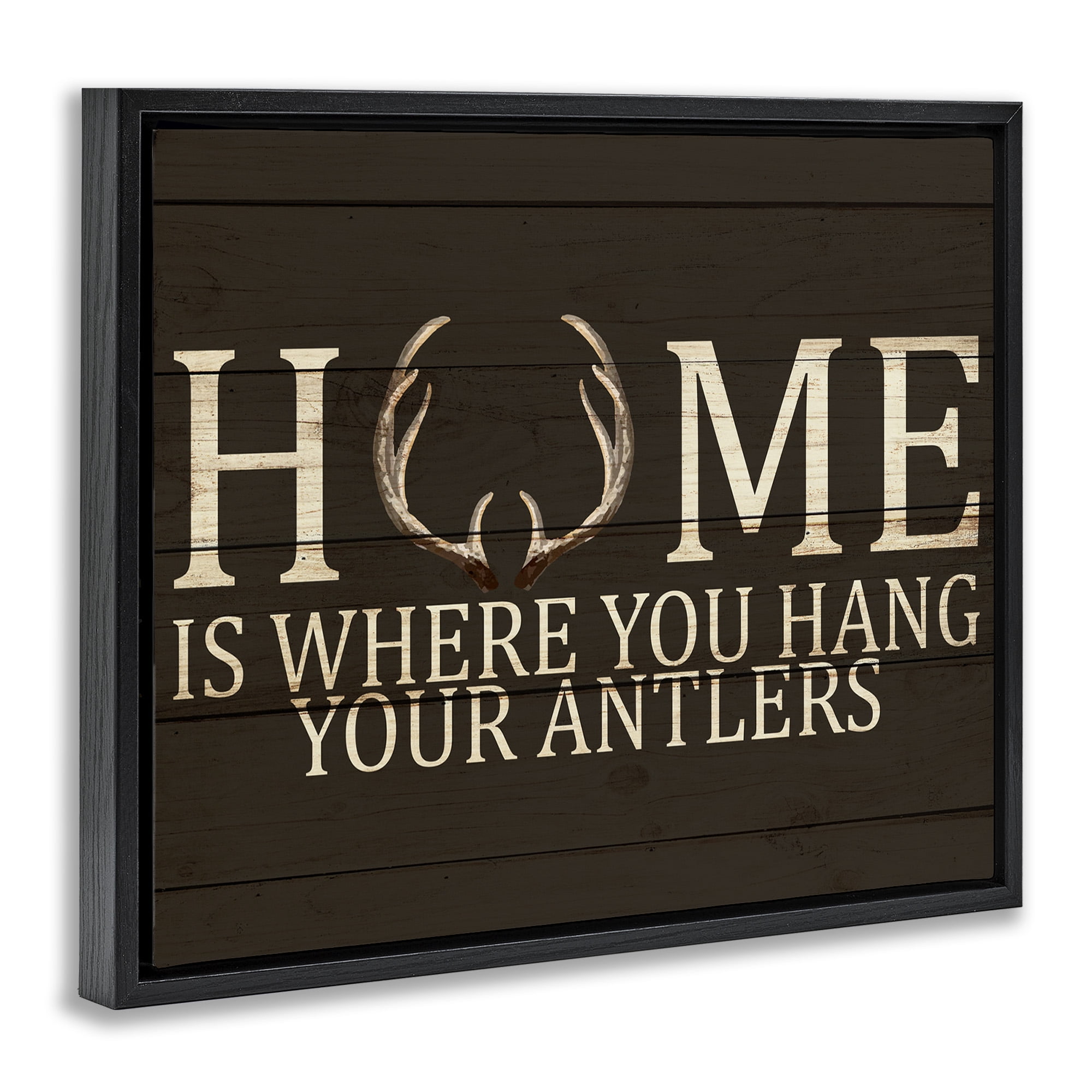 Stupell Industries Hang Your Antlers Rustic Hunting Phrase Inspirational Painting Black Floater Framed Canvas Art Print Wall Art, 31 x 25