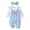 Sky Blue, variant on WUSUOWEI Toddler Girl Floral Print Two-Piece Romper Jumpsuit with Bow Headband, Long Sleeve Ruffle Flannel Bodysuit Outfit, Cute Fall Clothing Set for Baby Girls 6-9 Months