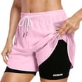 thumbnail image 2 of HUAXUN Women's Athletic Running Shorts 2 in 1 Gym Running Shorts Drawstring Elastic Compression Liner Workout Athletic Shorts Breathable(Pink,S), 2 of 8