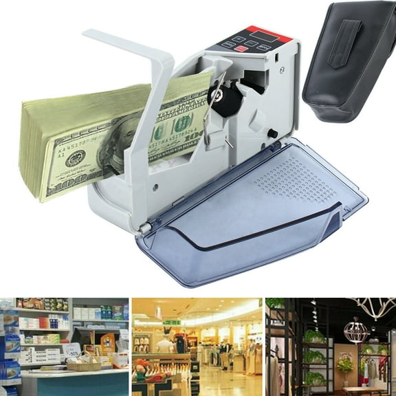 190x50x90mm Grey Money Counter Machine Currency Cash Bank Counterfeit Detector Cash Counting for Store, supermarket