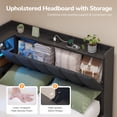 thumbnail image 4 of Corner Bed Frame Twin Size with Storage Bookcase, 3 Drawers, LED Lights & Charging Station, Twin Platform Bed Frame with Upholstered Headboard and Open Shelf, Metal Corner Daybeds for Teens, Black, 4 of 9