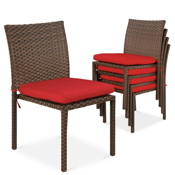 4 Stackable Outdoor Patio Wicker Chairs, Stackable Wicker Chairs With Cushions