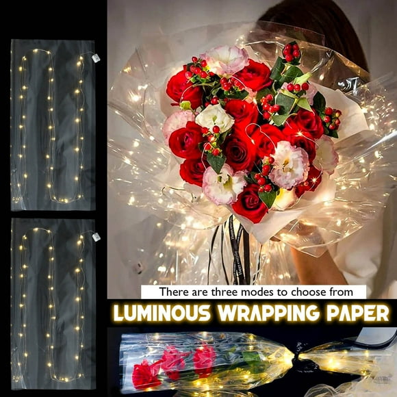 LED Luminous Wrapping Paper | 30 Light Transparent Floral Bouquet Wrap | 60x60cm | 3 Lighting Modes | Fast Slow Flash | Gift Packaging | 10 Pack Wholesale