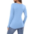 thumbnail image 4 of Stichou Women's Long Sleeve T-Shirt Scoop Neck Rayon Slim Fit Stretchy Layer T Shirts Tops Light Blue L, 4 of 4