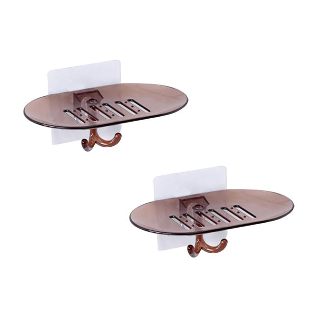 Oleegame 2PC Spoon And Lid Rest Bathroom Soap Dish Storage Holder Rack Soapbox Plate Tray Drain Brown