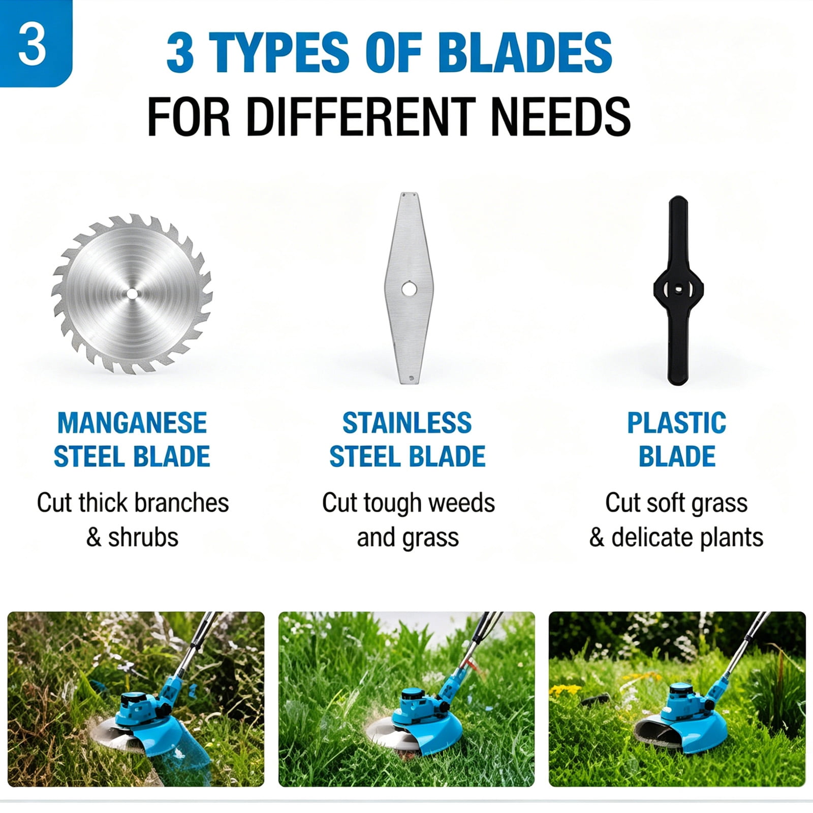 SUSUZI 21V Cordless String Trimmer, Extendable Weed Wacker,Battery Power Weed Eater Brush Cutter  3 Blades for Lawn Garden Care