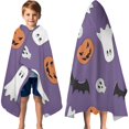 thumbnail image 3 of Purple Halloween Ghosts Skulls and Bats Hooded Bath Towel，60"x35" for Ages 3 To 12 Kids, Quick Dry Lightweight Soft Microfiber Hood Beach Towel Cover Up for Kids, 3 of 7