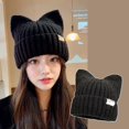 thumbnail image 2 of Bonnets Oreilles de Chat Mignons pour Femmes Automne et Hiver Protection des Oreilles Chandail Polyvalent Tricoté Gris, 2 of 6