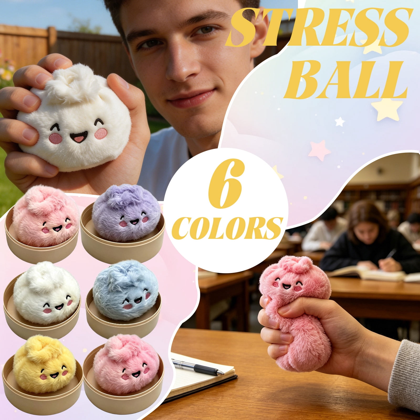 Plush Dumpling Squishy Balls, Mystery Dumpling Squishy-Slow Rising Stress Relief Fidget Ball, Soft Squeeze Cute Steamer Basket Gift Set