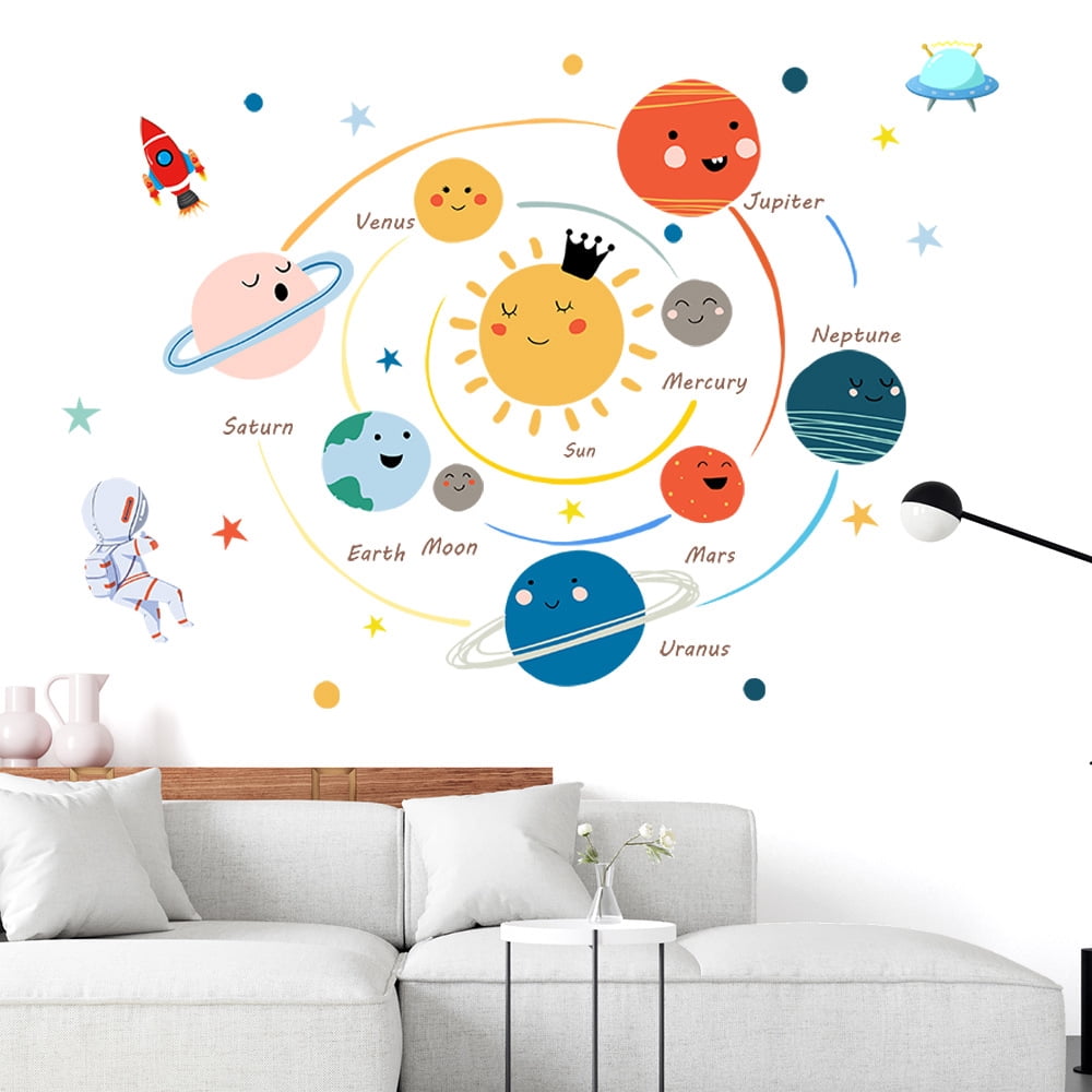 DECOWALL Planets In Space Wall Decals - Peel & Stick Removable Nursery Kids Room Decor, Small Set